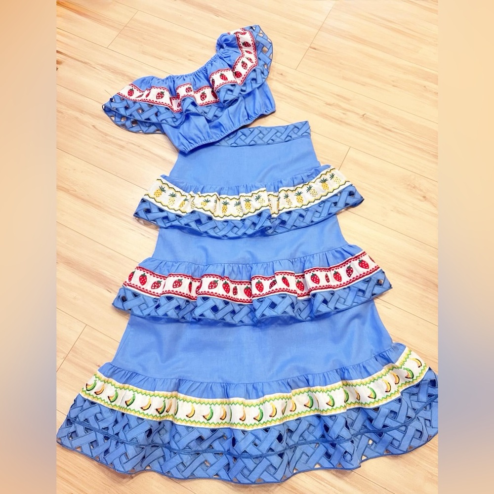 Vibrant Blue Off-Shoulder Skirt Set - Picture 9 of 10